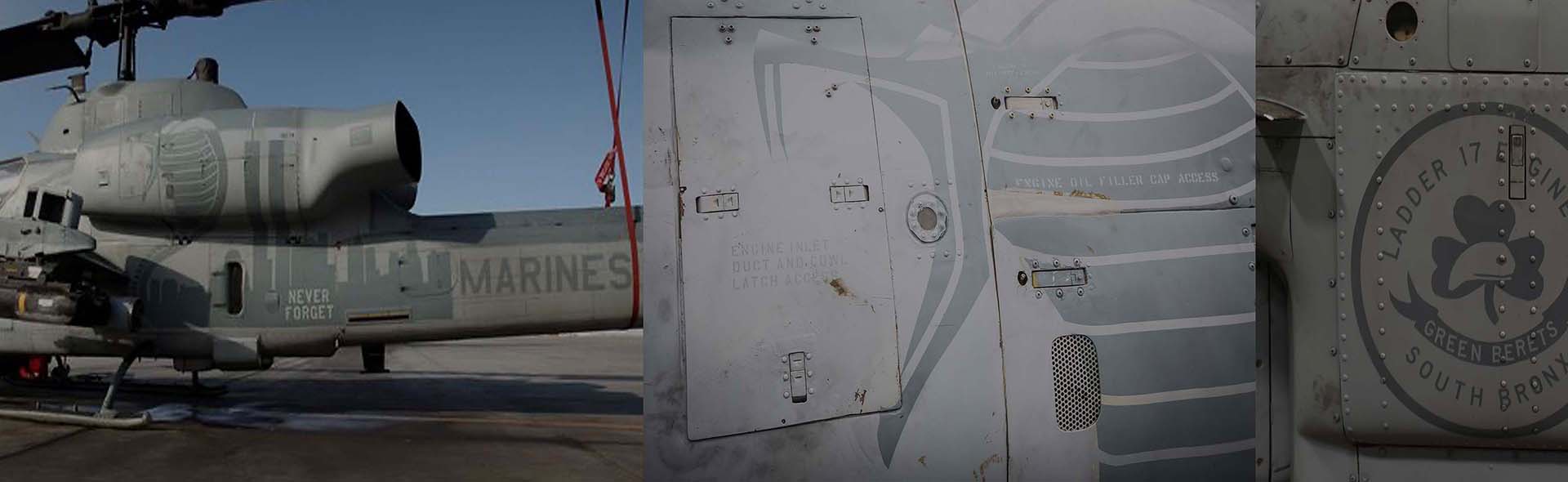 Bell AH-1W "Whiskey Cobra" U.S. Marine Corps Light attack helicopter (NTS exhaust nozzle) Squadron 167, "9/11 tribute"  Camp Bastion  Afghanista December 2012